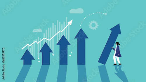 effort to reach business growth, business success or increase performance, career growth or effort to succeed concept, improvement or growing business, businessman build growth graph chart
