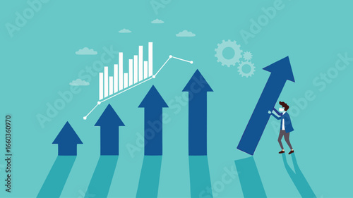 effort to reach business growth, business success or increase performance, career growth or effort to succeed concept, improvement or growing business, businessman build growth graph chart
