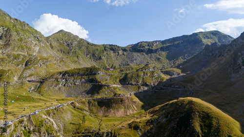 Transfagarasan, Romania - August 16 2015: Transfagarasan twisty road shot on drone