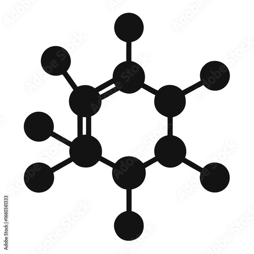 Stylized black and white molecular structure icon