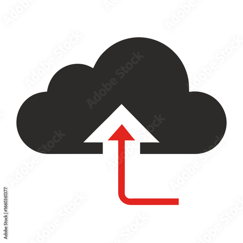 Cloud upload icon with red arrow and white background