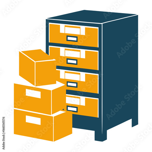 Filing cabinet with stacked storage boxes for organization