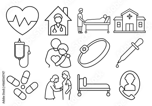 Medical healthcare icons silhouette isolated on white background