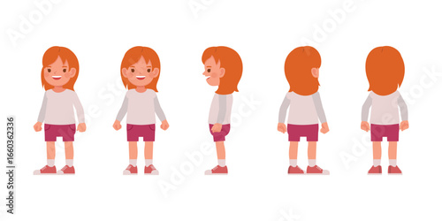 Set of kid girl wear white shirt character vector illustration design. Presentation in various action.