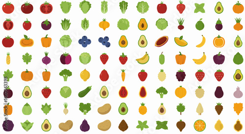 Vibrant Assortment of Fresh Fruits and Vegetables Isolated on White Background