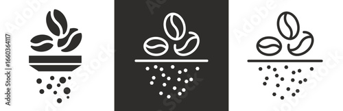 flat and linear set icons, grind coffee icon, coffee grinder, simple symbols on white and black background - editable stroke vector illustration
