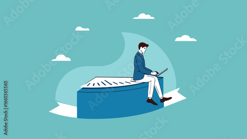 Part-time job, side job or small business, additional work outside working hours, division or tome management, work tracking system or day planning, businessman working using laptop over hours cut
