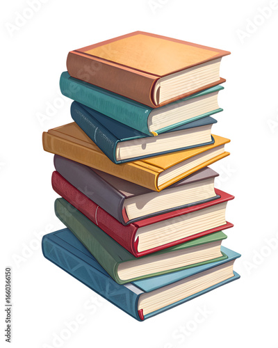 cartoon and coloring stack of books isolated on transparent background
