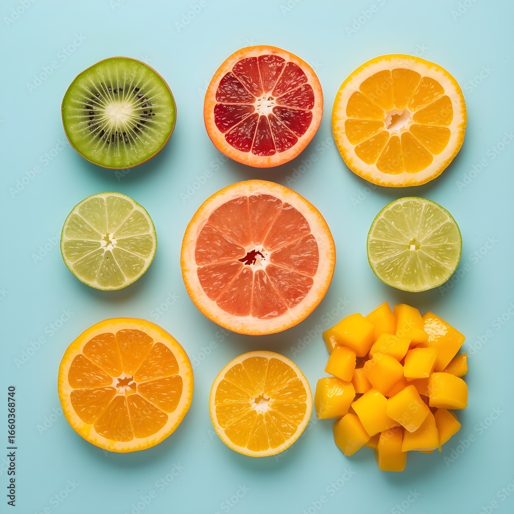 Obraz premium Lemon and orange slices, Lemon and orange