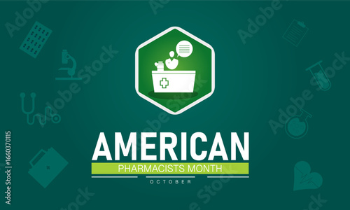 National Pharmacists Month October Celebration Poster Design. Honoring Pharmacists Contribution to Healthcare Community. Banner and Background for Web browser 


