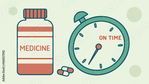 "Medicine and Clock Concept – Time to Take Pills and Capsules for Health Care and Treatment"