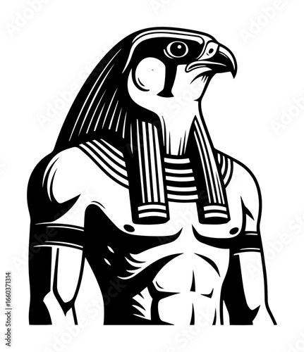 Falcon‑God Horus, Muscular Bust – Retro Tattoo Art