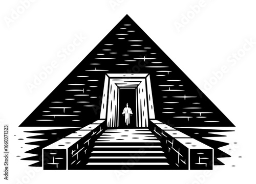 Grand Pyramid Portal Flanked by Steps – Dark Stone Vector