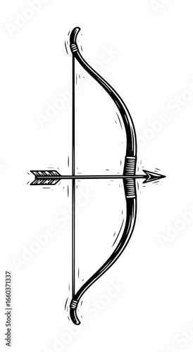 Recurve Bow with Feathered Arrow – Clean Line Vector