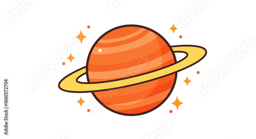Vibrant Orange Planet with Golden Ring and Sparkling Stars Illustrating Cosmic Wonder and Astronomical Beauty in Deep Space