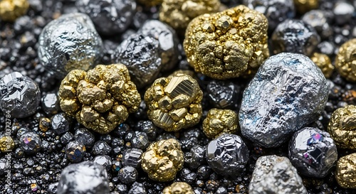 Close up of pyrite and galena natural minerals for geological study and mineral collection