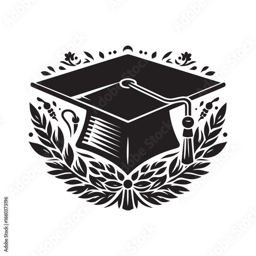  graduation caps vector silhouette outline logo design concept illustration