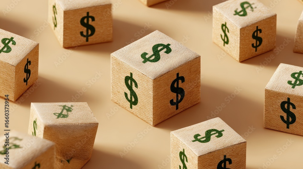 Fototapeta premium Seamless Texture of Shipping Boxes Featuring Dollar Signs on a Soft Background Surface