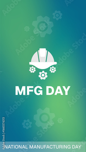 National Manufacturing Day Poster Design Template. made with Construction Worker Helmet, Creative Shapes and Industrial Icons.  Poster Banner and Digital Background for mobile responsive

