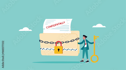 confidential document or important business document, secret security key for privacy protection, security for save important files or documents, businessman lock document folder with security padlock