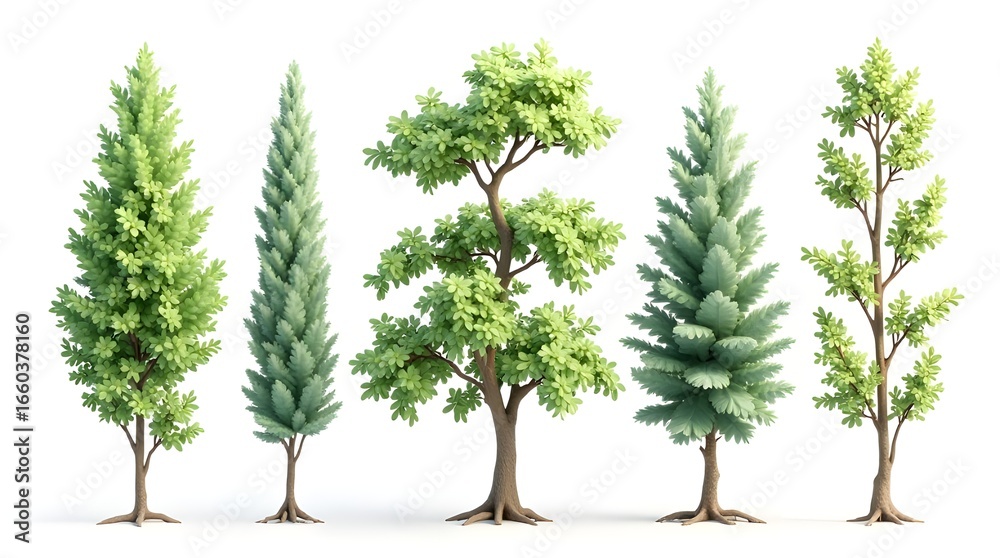 Obraz premium 3D Beautiful Trees Isolated on white background.