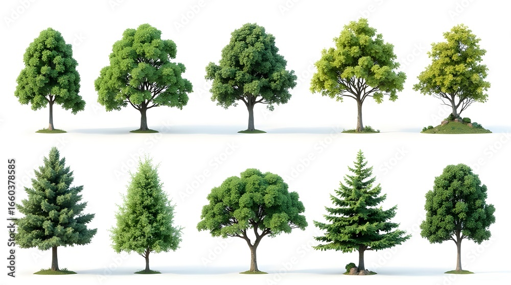 Obraz premium 3D Beautiful Trees Isolated on white background.