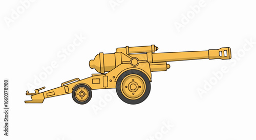 Yellow Artillery Cannon Illustration with Wheels.