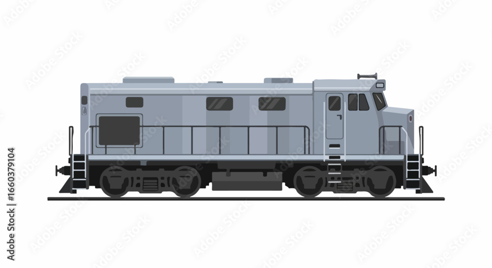 Obraz premium Grey Diesel Locomotive Train Side View Illustration.