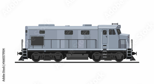 Grey Diesel Locomotive Train Side View Illustration.