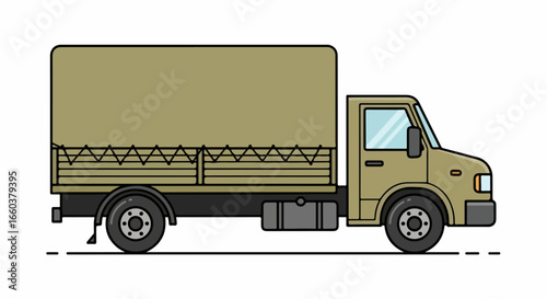 Olive Green Flatbed Delivery Truck Illustration.