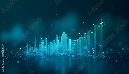 Wallpaper Mural Data visualization with floating graphs and charts in soft glowing blue and green, flat and smooth style. Torontodigital.ca