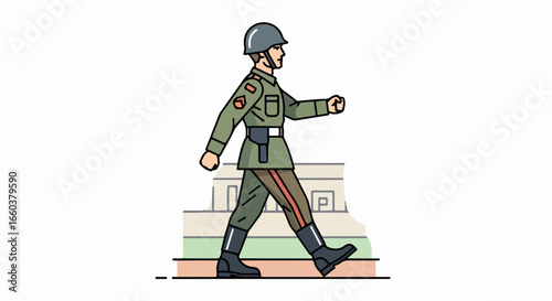 Military Guard in Parade Uniform Walking.