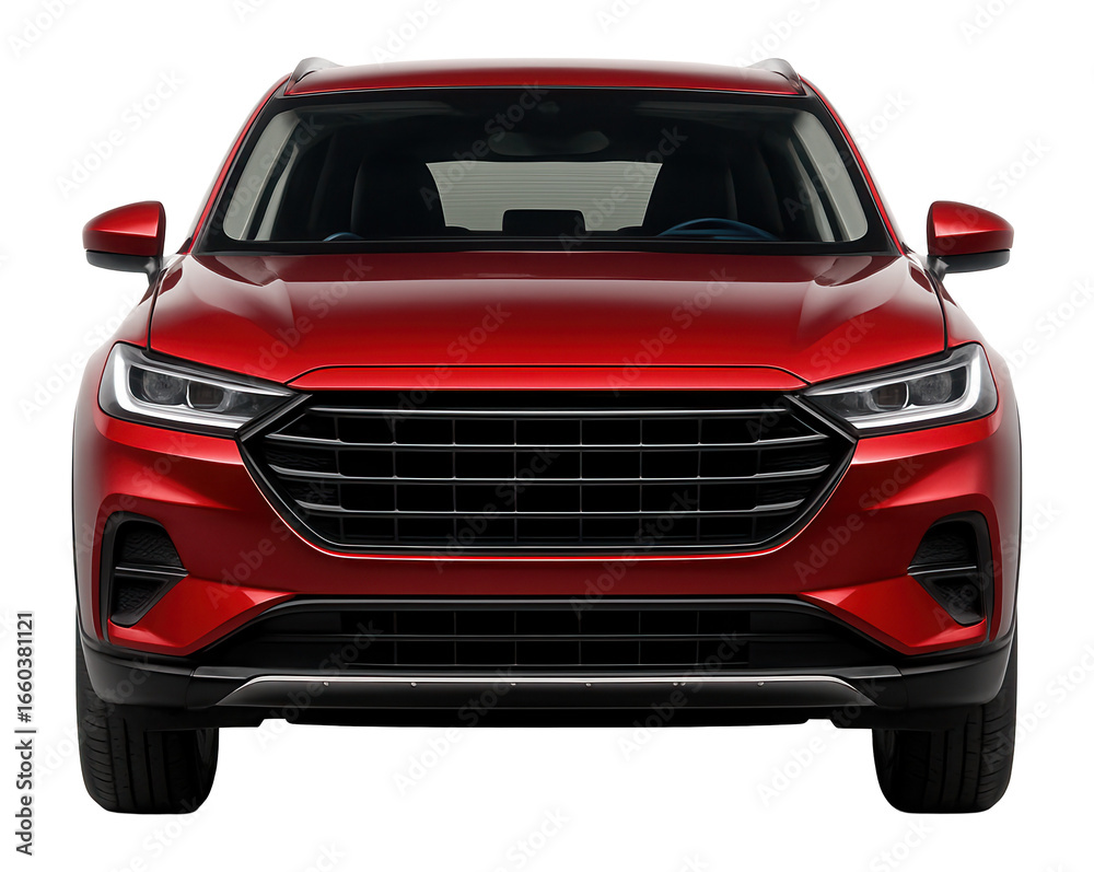Fototapeta premium Sleek red SUV with modern design and bold front view.