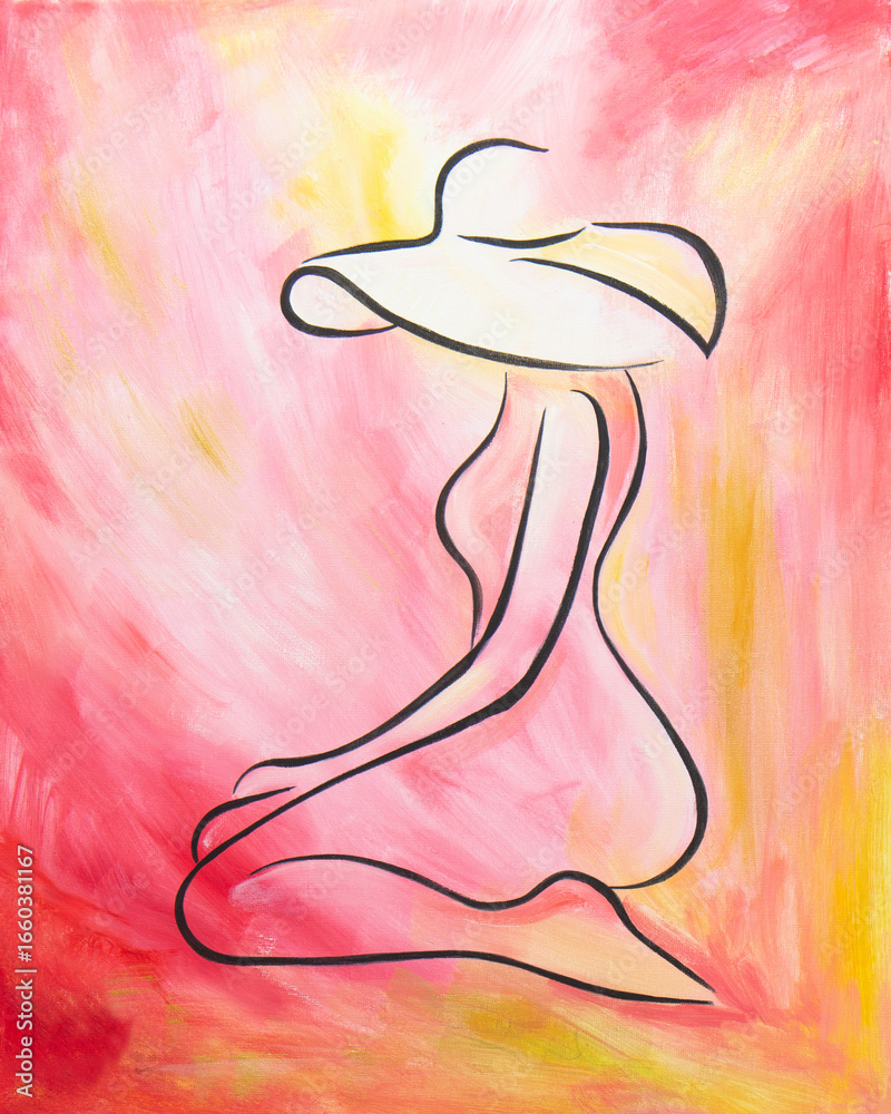 Fototapeta premium outline of a naked girl in a hat