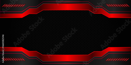 Realistic steel background, modern technology wallpaper, dark black and red line, futuristic deep background, vector.