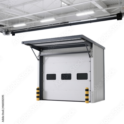 Loading dock shelter, industrial gray with safety bollards -