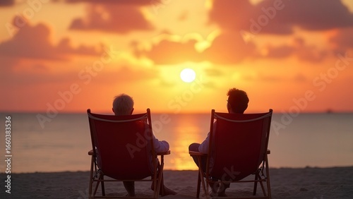 Couple Relaxing in Beach Chairs with Sunset Silhouette | Luxury Vacation Lifestyle
