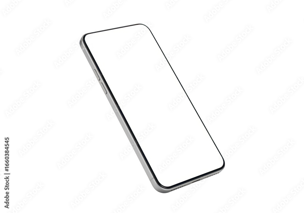 Modern smartphone with a blank white screen isolated on transparent background