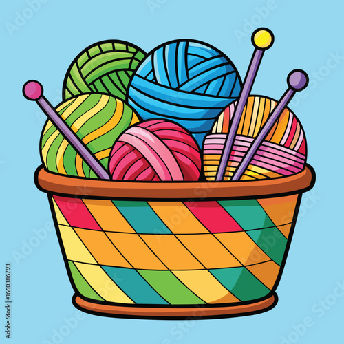 basket with knitting needles