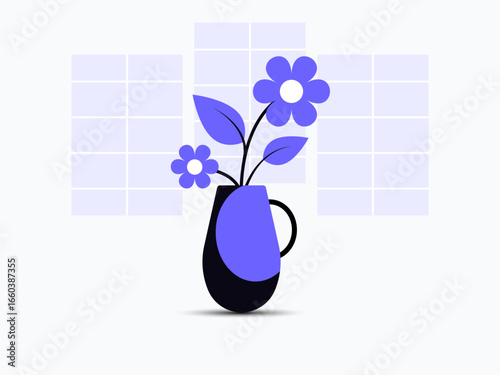 Minimalist Floral Vase Interior Illustration