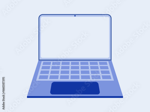 Flat Blue Laptop Computer with Blank Screen