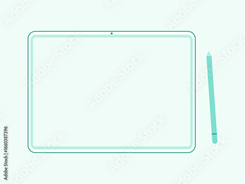 Flat Design Tablet and Stylus Pen with blank screen