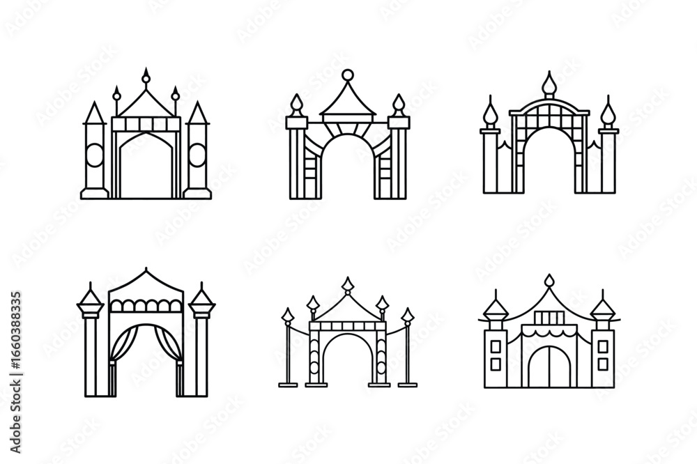 Naklejka premium festival entrance gate icon line art vector illustration