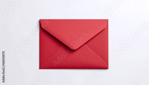 A vivid red envelope rests on a plain white surface.