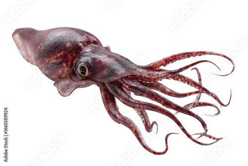 Fresh, whole squid with tentacles extended, isolated on black background