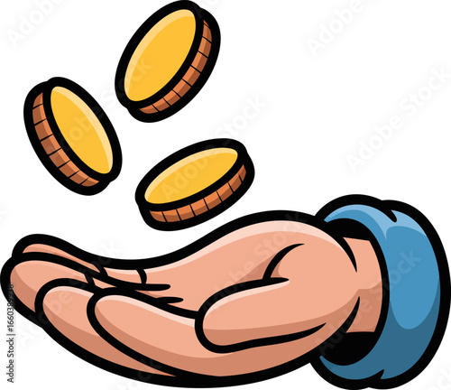 Hand catching falling gold coins symbolizing financial gain and investment success