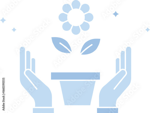 hands nurturing plant illustration, eco care concept, black outline design, vector graphic, environmental protection, growth symbol, nature conservation, sustainable development art