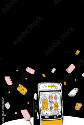 Retro Ice Cream Vending Machine Poster. Dessert And Nostalgia Decor. Ideal Design for Banner, Social Media, Wallpaper, Brochure, Cover or Flyer