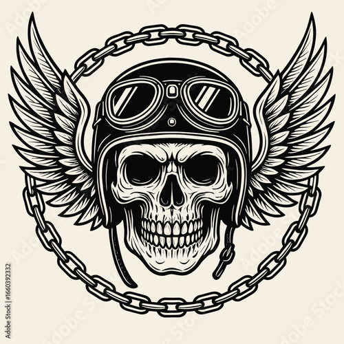 Edgy skull with wings and chain emblem