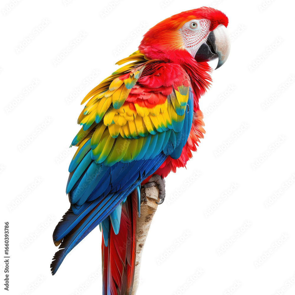 Obraz premium Colorful Parrot Perched on Branch in Forest
